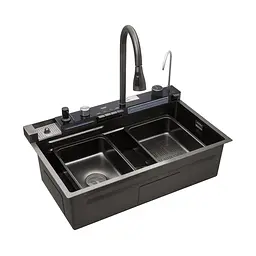 Кухонна мийка Kroner KRP Schwarze - SET7546ARTHM PVD (3.0/0.8 мм) CV033375, Чорний - мініатюра 4