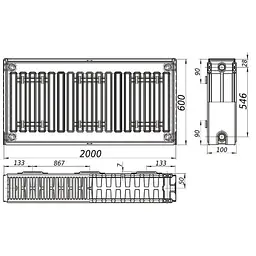 Радіатор сталевий Queen Therm 22 тип 600x2000 мм бічне підключення (21741) - мініатюра 1