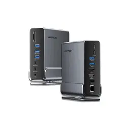 Концентратор Vention USB-C 15-in-1 2xHDMI + DisplayPort + RJ45 + SD/TF + 3.5mm gray (TPUH0) - мініатюра 4