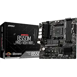 Материнська плата MSI AM4 (B550) B550M PRO-VDH WIFI, B550, 4xDDR4, Int.Video(CPU), 4xSATA3, 2xM.2, 1xPCI-E 16x 4.0, 2xPCI-E 1x 3.0, ALC892, RTL8111HN, WiFi ac, Bluetooth, 7xUSB3.2/6xUSB2.0, VGA/HDMI/DP, MicroATX - мініатюра 2