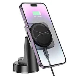 Тримач Hoco Speed magnetic wireless fast charging Car holder HW16 center console 15W 4.5-7" - мініатюра 2
