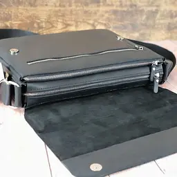 Чоловіча шкіряна сумка через плече GS 35*24*8 см чорна (МА 003 черн) 240 - мініатюра 4