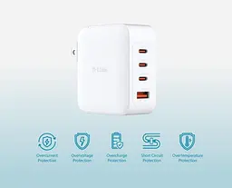 Зарядний пристрій мережевий D-Link DCF-141 140Вт GaN 3хUSB-С, 1xUSB-A, білий - мініатюра 5