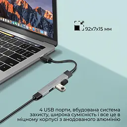 USB-Хаб Promate USB Хаб на 4 порти (litehub-4.grey) - мініатюра 3