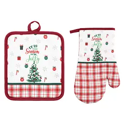 Набір прихваток для кухні Ardesto Christmas Tree 18х20см, 18х30см, 100% поліестер (верх), 100% бавовна (низ), зелений (ART14HT)