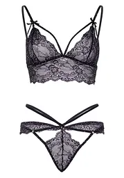 Еротичний комплект зі стрепами та стразами Leg Avenue Ready Or Not S Black, бра + стрінги - мініатюра 5
