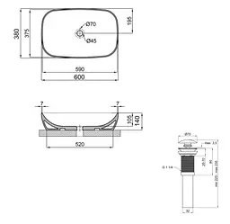 Раковина накладна Qtap Cardinal 600x380x140 White з донним клапаном QT04116257W48465 - мініатюра 7
