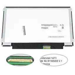 Матриця 11.6 B116XW03 V.1 1366х768, 40pin, LED, SLIM горизонтальні вушки, матова, роз'єм праворуч знизу для ноутбука