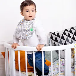Непромокаючий нагрудник з кишенею Еко Пупс Eco Cotton Premium Бегемотики 30х21 см молочний з сірим (EPB-005) - мініатюра 2