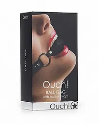 Кляп - Ouch! Ball Gag With Leather Straps Black - мініатюра 2