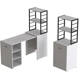 Стіл-тумба трансформер Смарт 4/2 з етажеркою Ferrum-decor 1430x1450x600 Чорний метал ДСП Біле 16 мм (FRD-105130)