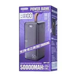 Повербанк Remax RPP-117 50000 мАг PD 27W QC 22.5W USB-C USB-A Micro-USB Чорний (2283) - мініатюра 4