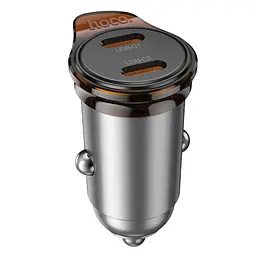 Автомобільний зарядний пристрій Hoco NZ16B 2 Type-C PD 45W metal grey