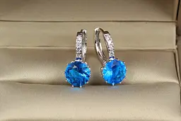 Сережки Xuping Jewelry з великим блакитним каменем 2 см сріблясті