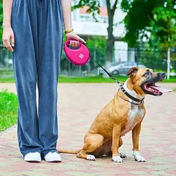 Повідець-рулетка для собак Waudog R-leash з контейнером для пакетів, світловідбивна стрічка, М до 20 кг, 5 м рожевий - мініатюра 8