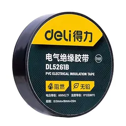 Ізоляційна стрічка 0,13 мм x 18 мм x 20 м чорна Deli DL5261B