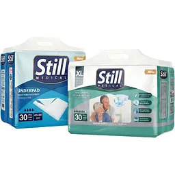 Комплект Still Підгузки для дорослих XL (120-160 см) 30 шт. + Пелюшки (60х90 см) 30 шт.