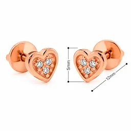 Сережки-пусети з гвинтовою закруткою з червоного золота Серця (з4900) - мініатюра 2