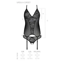 Корсет з пажами трусики з ажурним декором та відкритим кроком Passion Ursula CorSet black L/XL - мініатюра 6