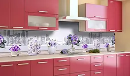 Вініловий кухонний фартух Фіалки 3Д наклейка для кухні ПВХ архітектура Квіти Сірий Happy Pocket Z181788