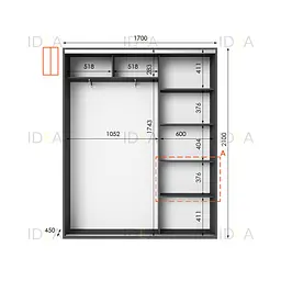 Шафа-купе Idea серія 5 170 x 45 x 210 см Антрацит Дзеркало - мініатюра 2