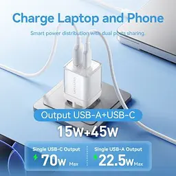 Зарядний пристрій Vention 1xUSB-C PD70W + 1xUSB QC3.0 22.5W GaN transparent gray (FCGH0-EU) - мініатюра 8