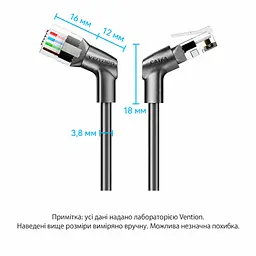Патч-корд Ethernet Vention 0,5 м RJ45 штекер на RJ45 штекер Cat6A до 10 Гбіт/с з поворотним кутовим роз’ємом тонкий кабель діаметром 3,8 мм UTP провідники з безкисневої міді чорний (IBSBD) - мініатюра 3