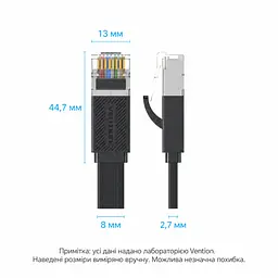 Плоский мережевий кабель Ethernet Vention 1 м патч-корд RJ45 штекер на RJ45 штекер Cat.7 до 10 Гбіт/с з екрануванням алюмінієвою фольгою з провідниками з безкисневої міді смуга пропускання 600 МГц чорний (ICGBF) - мініатюра 2