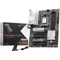 Материнська плата AM5 MSI PRO B840-P WIFI, B840, 4xDDR5, Int.Video (CPU), 4xSATA3, 2xM.2, 1xPCI-E 4.0x16, 4xPCI-E 3.0x16, ALC895, Real 2 5.4, 7xUSB 3.2/8xUSB 2.0, HDMI, ATX