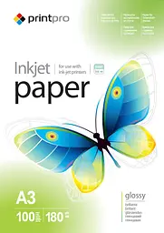 Глянцевий фотопапір PrintPro 180 г/м² A3, 100 аркушів для друку