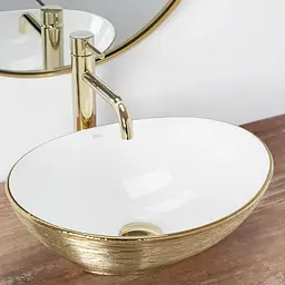 Умивальник Rea Sofia brush gold накладний білий/золотий REA-U3697, Золотий - мініатюра 2