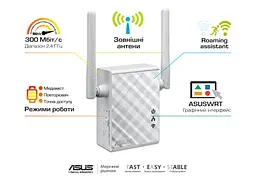 Підсилювач сигналу Wi-Fi ретранслятор, репітер ASUS RP-N12 N300 1хFE LAN 2,4ГГц - мініатюра 2