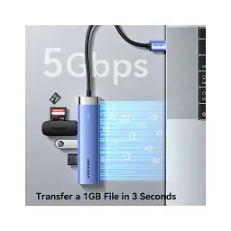 Концентратор Vention USB 3.0 to USB 3.0x3/RJ45/Type-C Hub Blue Aluminum Alloy 5-in-1 (TGFSB) - мініатюра 5