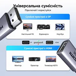 Відеоадаптери UGREEN DP130 DisplayPort - HDMI 4K 30 Гц 2 шт. синьо-сірі (55935) - мініатюра 10