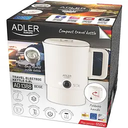 Електрочайник Adler AD 1388b дорожній 650Вт/0.8л/подвійні стінки/автовимкнення/бежевий (AD1388b)
