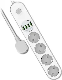 Фільтр-подовжувач мережевий СolorWay 2м 4 розетки 4USB white (CW-CHE44W)