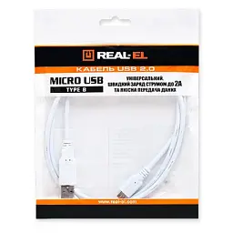 Дата кабель USB 2.0 AM to Micro 5P 0.6m Pro white REAL-EL (EL123500022) - мініатюра 2