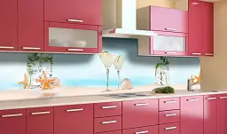 Вініловий кухонний фартух Happy Pocket Коктейль на пляжі наклейка ПВХ пісок море Напої Блакитний Z181613