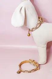 Нашийник в стилі Louis Vuitton із дзвіночком XS (бежевий)