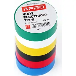 Ізоляційна стрічка APRO 0.14мм*17мм*25м різнокольорова, 6 шт. (0,14мм*17мм*25м)