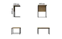Стіл журнальний приставний Террі Комбо Ferrum-decor 345x662x440 Чорний метал ДСП Дуб Артізан 16 мм (FRD-105141) - мініатюра 3