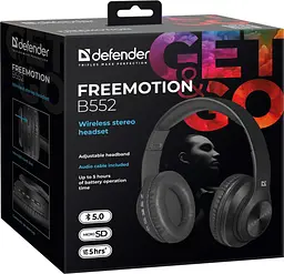 Навушники бездротові Defender FreeMotion B552 Bluetooth+3,5мм, Чорний - мініатюра 5