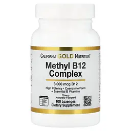 Кобаламин (B-12) Methyl B12 Complex 3,000 mcg 100 жевательных таблеток California Gold Nutrition vit0005736