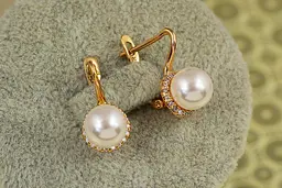 Сережки Xuping Jewelry перлина з фіанітами по колу 1,7 см золотисті