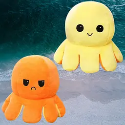 М'яка іграшка Восьминіг перевертень двосторонній веселий сумний Mood Octopus 16 см UKC помаранчевий/жовтий - мініатюра 6