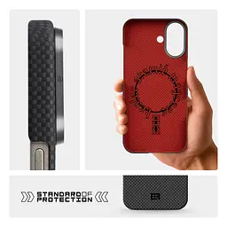 Защитный чехол для Apple iPhone 17, BlackIcon Kevlar MagCase, кевларовый, черный, панель, накладка с поддержкой MagSafe, противоударный, защита всего корпуса, усиленные углы, совместим с беспроводной зарядкой, ArmorStandart (ARM88532) - мініатюра 8