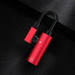 Адаптер-перехідник Smart Type-C для заряджання телефона та під'єднання навушників Mini Jack 3.5 мм LA002 червоний - мініатюра 5