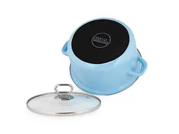 Каструля Biol 4,6л емальована зі скляной кришкою 22см блакитна (CE22B) - мініатюра 2