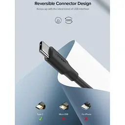 Дата кабель USB 2.0 AM to Type-C 1.0m US287 Black Ugreen (60116) - мініатюра 5