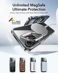 Прозорий чохол із підставкою ESR Classic Hybrid Case with Stash Stand (HaloLock) Clear Black для iPhone 16 (1A7470202) - мініатюра 2